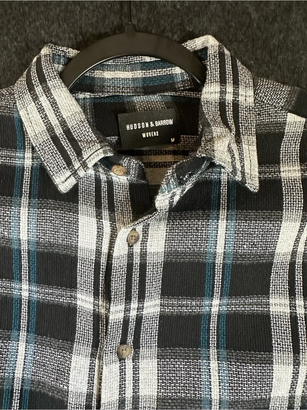 Hudson & Barrow Men's Medium Black Plaid Short Sleeve Button Up Shirt